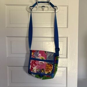 Kitsch Kitchen Patchwork Floral Crossbody Bag with Blue Strap